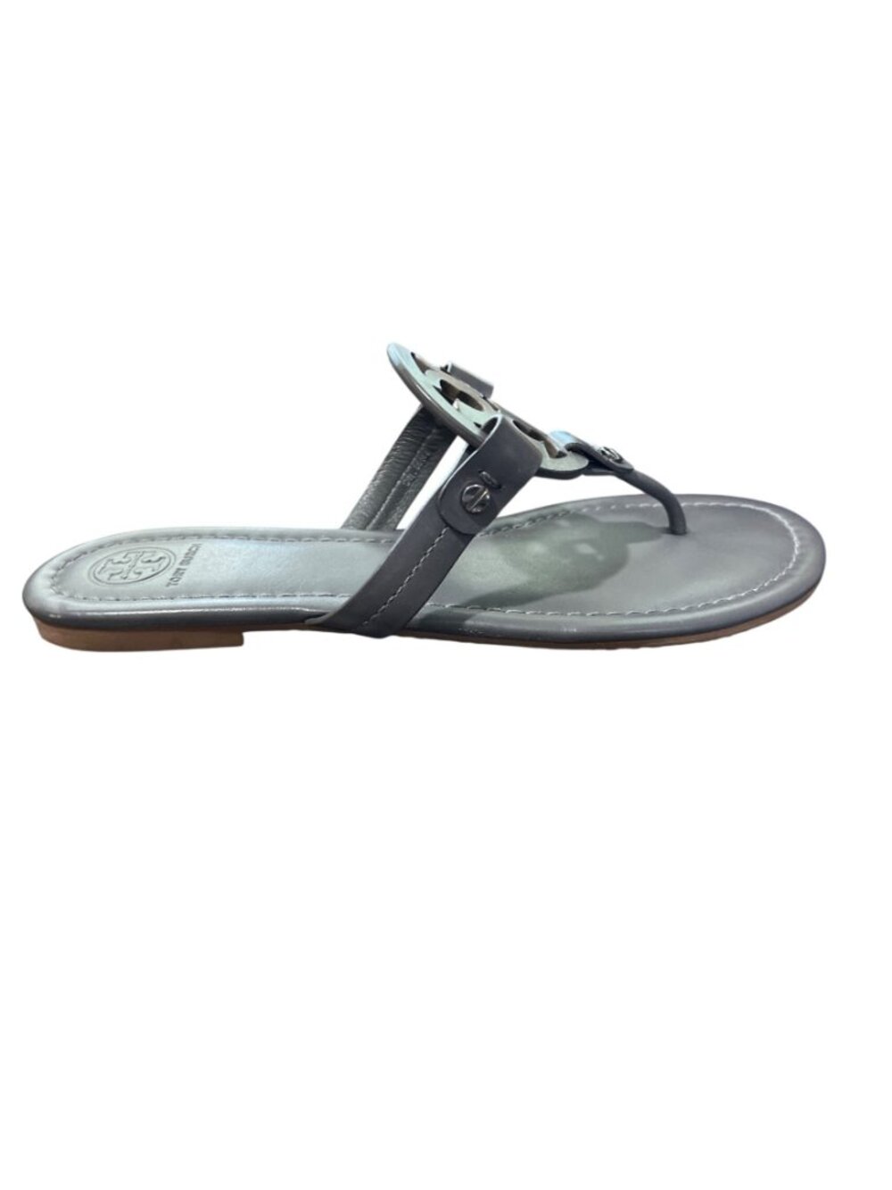 Tory Burch Womens Size 8 Miller Leather Thong Sandals Malta Grey Slip-On EUC - Picture 5 of 10
